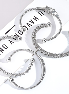 朋克钛钢开口多层手镯女叠戴