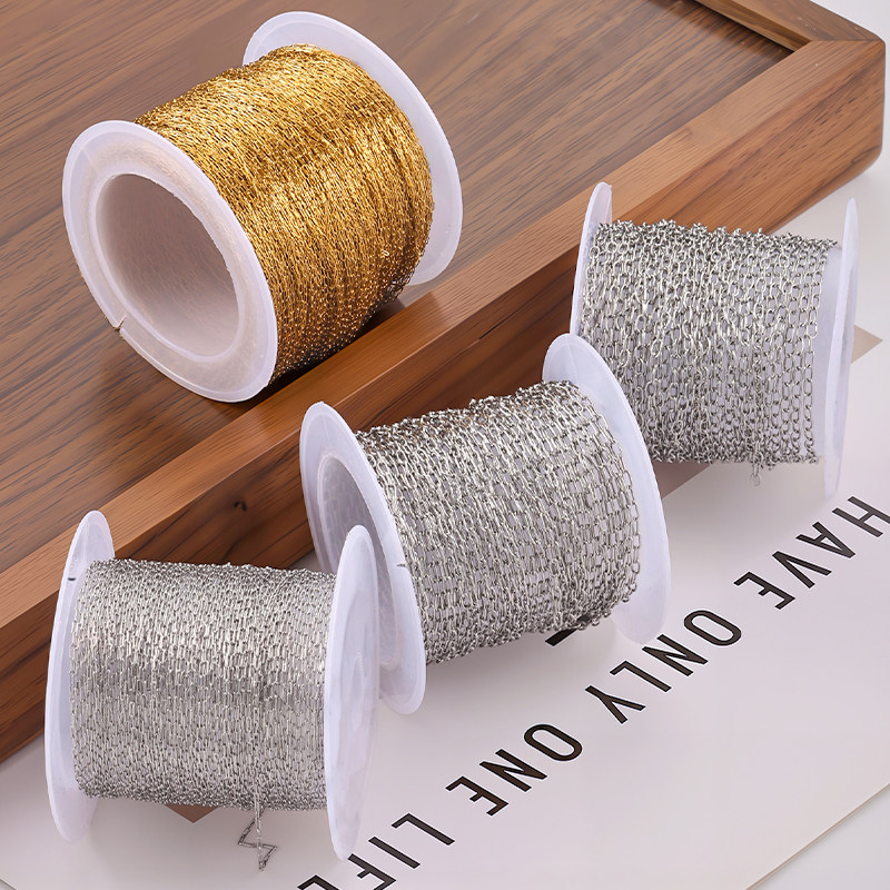 钛钢金色串珠链0.6mm焊口椭圆十字链饰品手工diy18K金极细链配件,淘宝优惠券,粉丝福利购,淘宝优惠卷