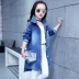 Áo sơ mi nữ mùa xuân và mùa thu denim phiên bản Hàn Quốc của áo khoác lửng trong áo sơ mi nữ trẻ em dài phần dài tay áo đa năng - Áo sơ mi
