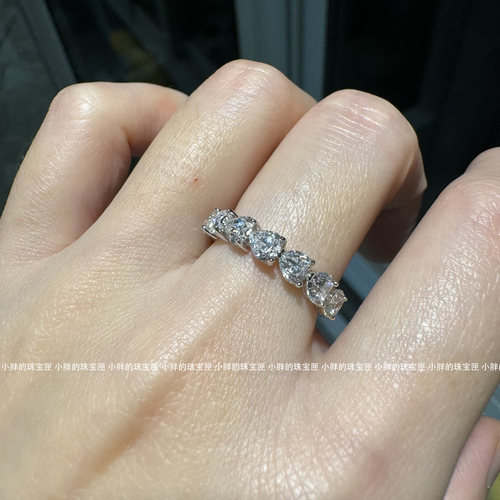 小鸽子蛋祖母绿切割爱心形仿真排满钻戒指女叠戴925银镀18K白金 - 图2