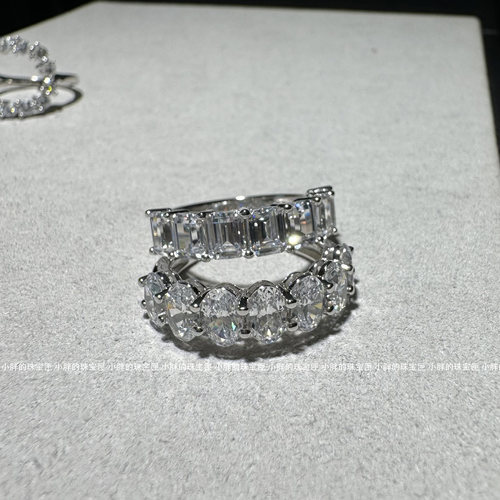 小鸽子蛋祖母绿切割爱心形仿真排满钻戒指女叠戴925银镀18K白金 - 图0