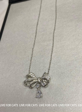 进口钻纯银蝴蝶水滴项链