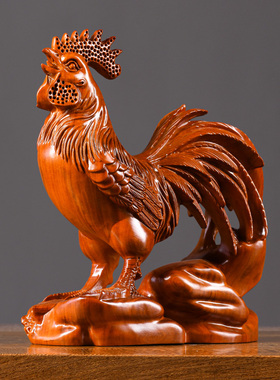 大公鸡客厅摆件花梨木