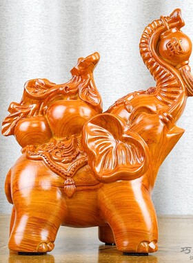 花梨木雕大象摆件一对实木