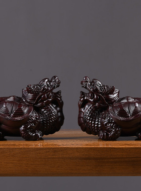 摆件红木雕刻工艺品龙头玄武家居