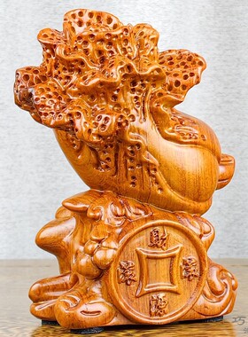 花梨实木雕刻木质白菜摆件客厅