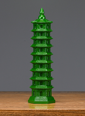 实木绿色文昌塔客厅摆件