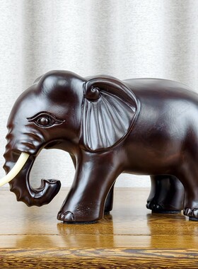 花梨木雕黑檀实木大象一对摆件