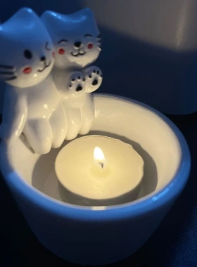 cartoon kitten  couple cle hol卡通情侣小猫烛台摆件