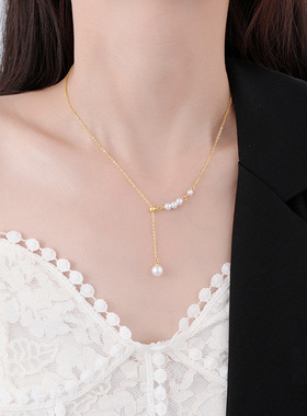 流苏珍珠项链女小众设计感轻奢锁骨链颈链女夏吊坠韩版