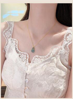 玉葫芦项链女锁骨链吊坠女复古中荷花饰级夏日款式