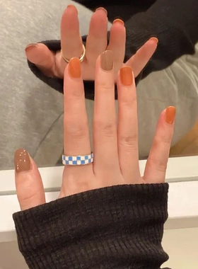 棋盘格滴釉开口戒指套装女夏小众设计冷淡风食指戒时尚个性指环潮