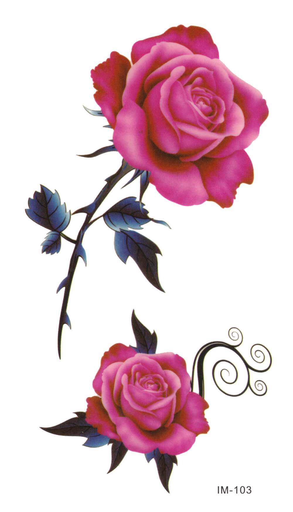 满16元包邮 红色小玫瑰花纹身贴纸防水女持久个性时尚遮疤刺青贴