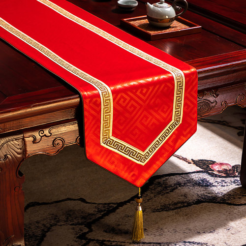 新年桌布氛围感中式茶旗茶桌垫布禅意桌旗布艺长条高端轻奢茶几布 - 图1