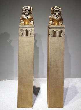 玄关复古仿石柱新中式落地摆件招财貔貅栓马柱酒店会所高档装饰品
