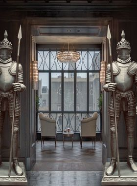 欧式迎宾人物大摆件复古罗马盔甲武士酒吧门厅大型骑士剧本杀道具