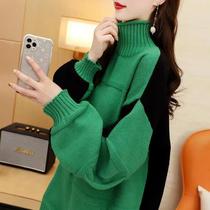 Enlarge Code Female Dress Sweaters Woman Medium Long fat MM loose Outer wear Lazy Wind Thickened High Collar Jacket Autumn Winter Blouse