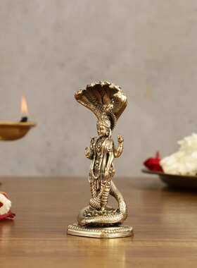 印度Vishnu Sheshanaga铜毗湿奴与舍沙那嘎站立像 - 4 英寸高雕像