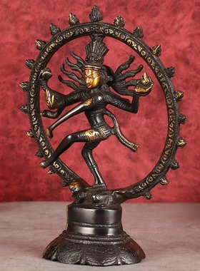 印度国际直邮手工黄铜超细 Nataraja舞神像雕像 - 7.5 英寸 黑色