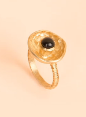 印度迷人的黑色石头银戒指 美观