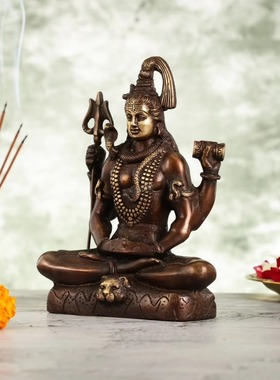 印度国际直邮Shiva湿婆神三叉戟黄铜雕像坐禅冥想姿势8.5 英寸