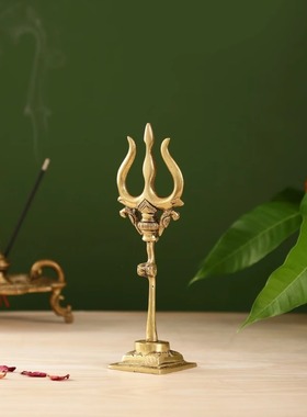 印度国际直邮手工制作的黄铜湿婆神 Trishul三叉戟与Damru手鼓