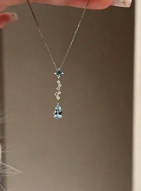 蓝色水滴流苏项链新款感精致时尚
