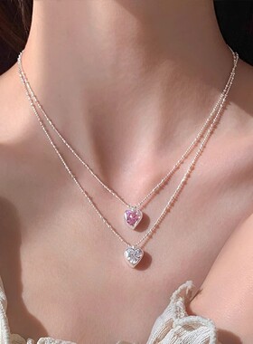 韩版s925纯银锆石爱心吊坠项链女
