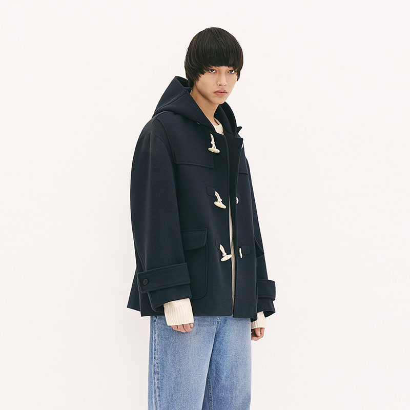 男女同款毛呢大衣 韩国正品PARTIMENTO 冬排扣连帽外套宽松大衣 - 图1