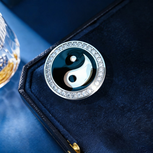 高级高档男士胸针精致阴阳太极图案领针别针西装男潮胸章时尚徽章 - 图0