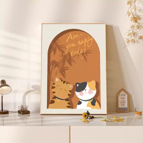 北欧风客厅装饰画温馨小猫落地画卧室奶油系桌面摆画现代简约挂画 - 图1