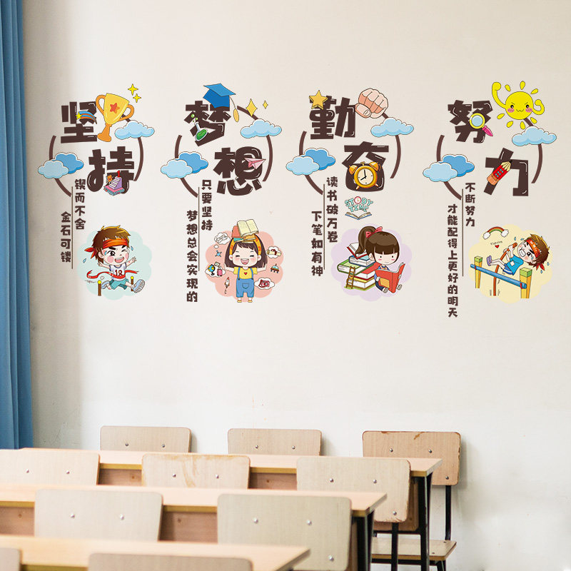 励志墙贴纸小学班级公约辅导班文化墙体装饰画幼儿园教室环境布置_虎窝淘