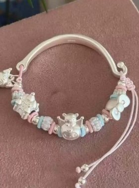 足银可爱卡通Kitty猫半手镯纯银玉桂狗美乐蒂手链礼物三丽鸥手镯