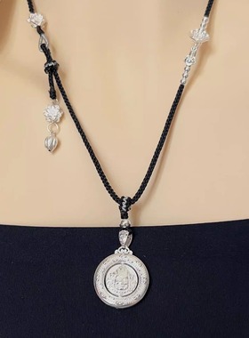 足银999旋转黄财神山鬼花钱吊坠