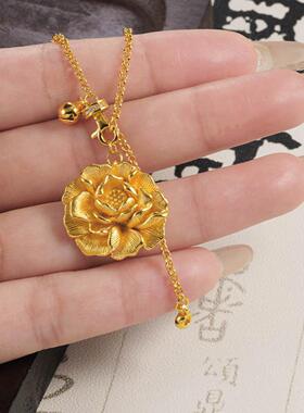 越南沙金錾刻牡丹花项链精致仿金