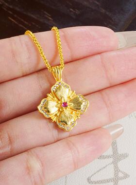 新品越南沙金石四叶花项链复古
