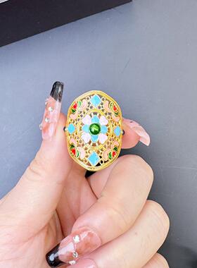 古法越南沙金珐琅彩活口戒指