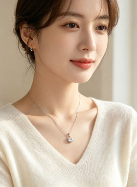 太阳花圆形银色项链女