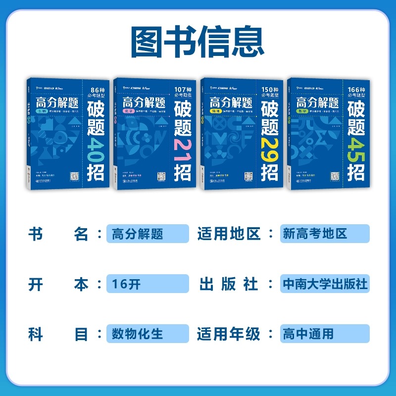 2024版小熊图书高分解题数学破题45招物理破题29招化学破题21招生物破题40招高中必刷题 高一二三通用理科高考必考题型视频方法课 - 图0