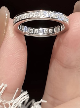 S925纯银莫桑钻排钻戒指女轻奢高级感叠戴婚礼配戒尾戒食指戒