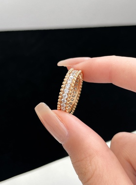 高版本排钻戒指女18K玫瑰金珠边满钻情侣对戒轻奢高级感食指指环