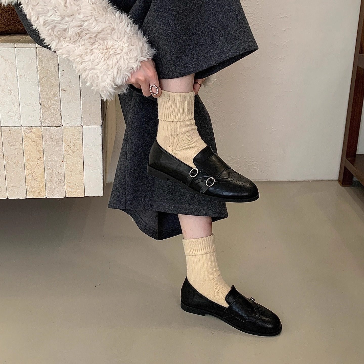 皮带扣乐福鞋女平底一脚蹬小皮鞋时尚加绒2025年秋冬单鞋豆豆鞋,淘宝优惠券,粉丝福利购,淘宝优惠卷