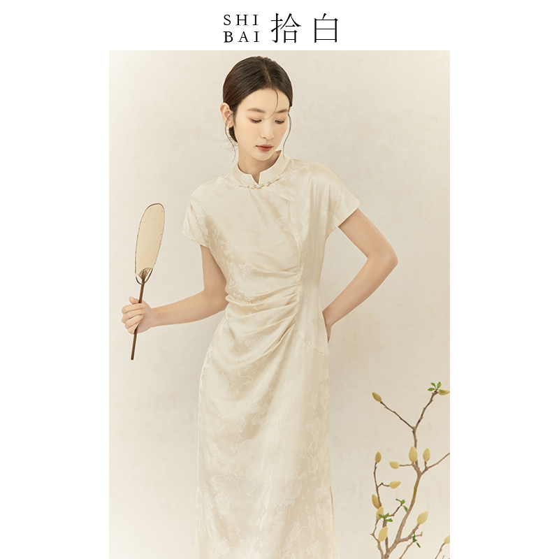 SHIBAI拾白新中式旗袍日常年轻款夏季国风女装提花气质改良连衣裙 - 图0