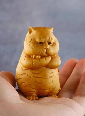 黄杨木木雕摆件可爱生肖小胖虎