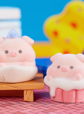 逛吃旅行日记可爱植绒小猪萌粒盲袋创意树脂工艺品摆件潮玩盲盒