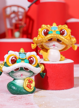 HK树脂可爱风国潮蛇行大装饰摆件