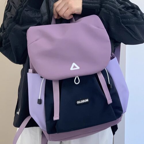 高颜值轻便撞色双肩包女大容量初中生书包高中大学生户外旅行背包 - 图0