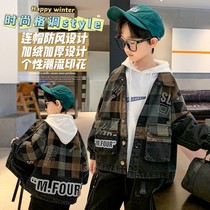 UK Next Kiss boy jacket 2024 spring and autumn childrens trendy denim jacket boy turned over jacket