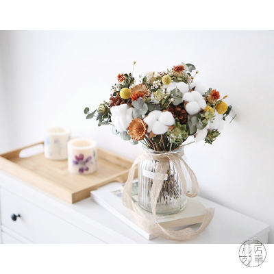 进口天然干燥花永生花束插花木棉花太阳朵黄金球家庭装饰摆件教师 虎窝淘