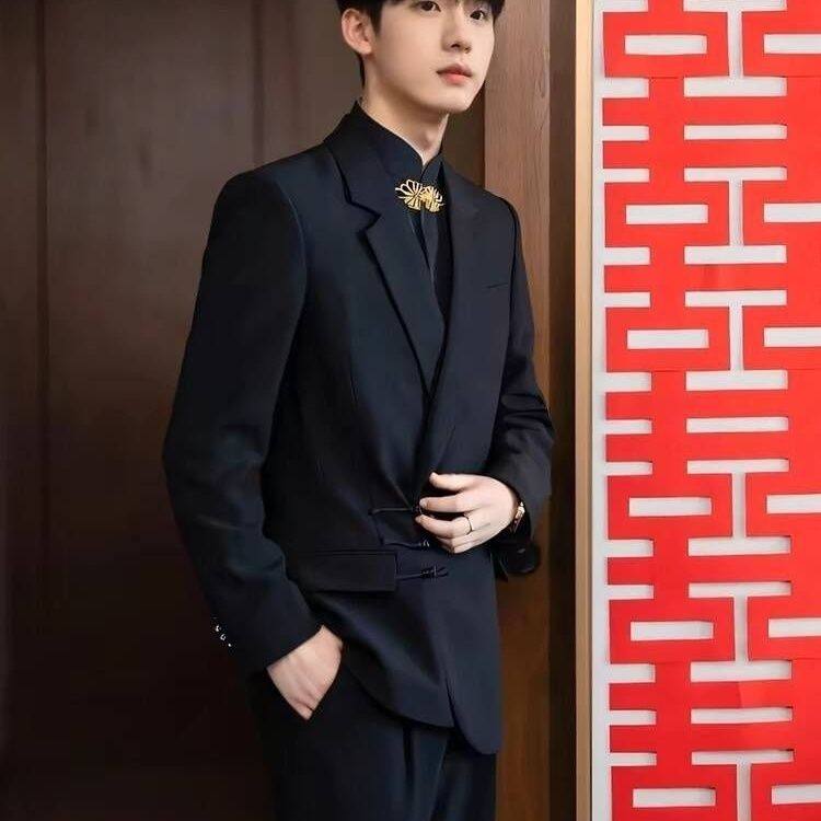 2025新款新中式盘扣西装男套装叠穿新郎结婚礼服西服高档立领上衣,淘宝优惠券,粉丝福利购,淘宝优惠卷